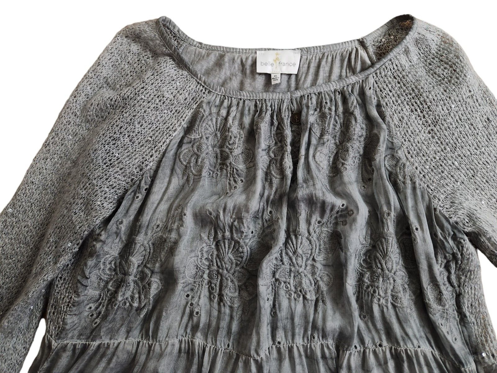 Belle France Gray Lace Silk Blend Tunic Top XL Ma… - image 2