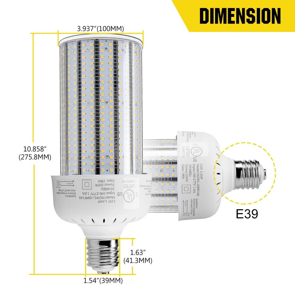 Bombillas LED Maíz 100W E39 Mogul Almacén Estacionamiento Luz 5000K Luz de Día Foto 3 de 4