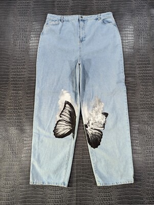 Boohoo Women's Size 16 Jeans Wide-Leg Relaxed Painted Butterfly