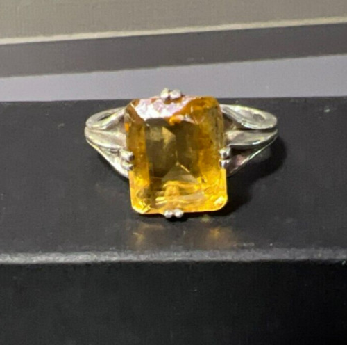 Vintage Sterling Silver Yellow Citrine Art Deco R… - image 1