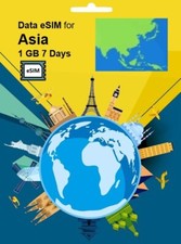 SALE ASIA Travel SIM Card DATA eSIM 1GB 7Days QR Code 1 Day Delivery