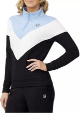  NWT Fila Women's Sport 1/4 Zip Logo Sweatshirt Blue/Black/White, Size XXL 