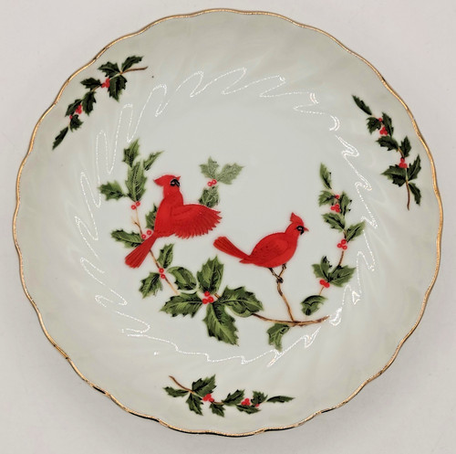 Lefton Cardinal Fruit Dessert Bowl Christmas Holiday VTG Dish 04543 Japan Gold