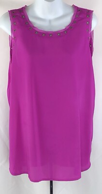 Worthington sleeveless chiffon top L purple rivets raw edge Metal Club Punk