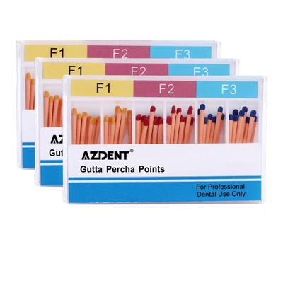 Dental Root Canal Gutta Percha Points - F1, F2, F3 Sizes, 60pcs Per Box (AZDENT)
