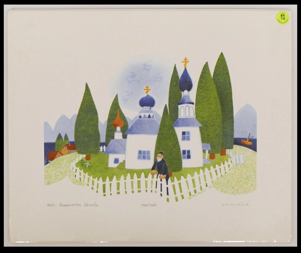 Litografia assinada Rie Munoz edição limitada “Igreja da Santa Assunção” 523/750 - Imagem 2 de 2