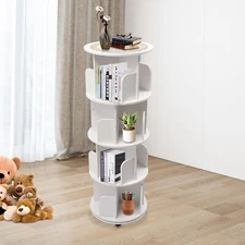 4 Tier White 360° Revolving Bookcase Round Display Book Shelf Rotating Bookshelf