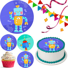 Robot Cake Topper Party Decoration Edible Birthday Gift Celebration Children