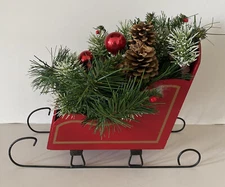 Sleigh Christmas Tabletop Centerpiece Wood Decoration Metal Runners Vintage
