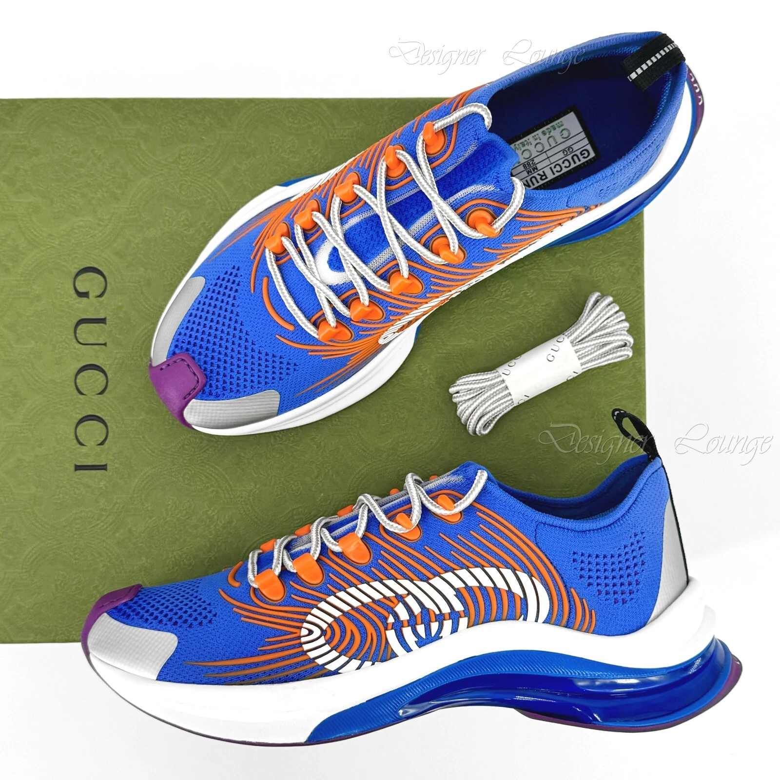 NOUVELLES BASKETS BASSES POUR HOMMES LOGO GUCCI Run GG bleu/orange taille G 9 US 9,5 authentiques