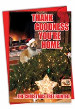 1 Funny Christmas Card with Envelope - Tree Fainted-Cat C2546XSG
