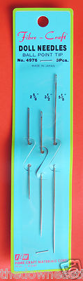 3pc Doll Needles Set Ball Point Tip Fibre Craft #4976 2-5/8'', 3-1/2'' & 5-1/8''