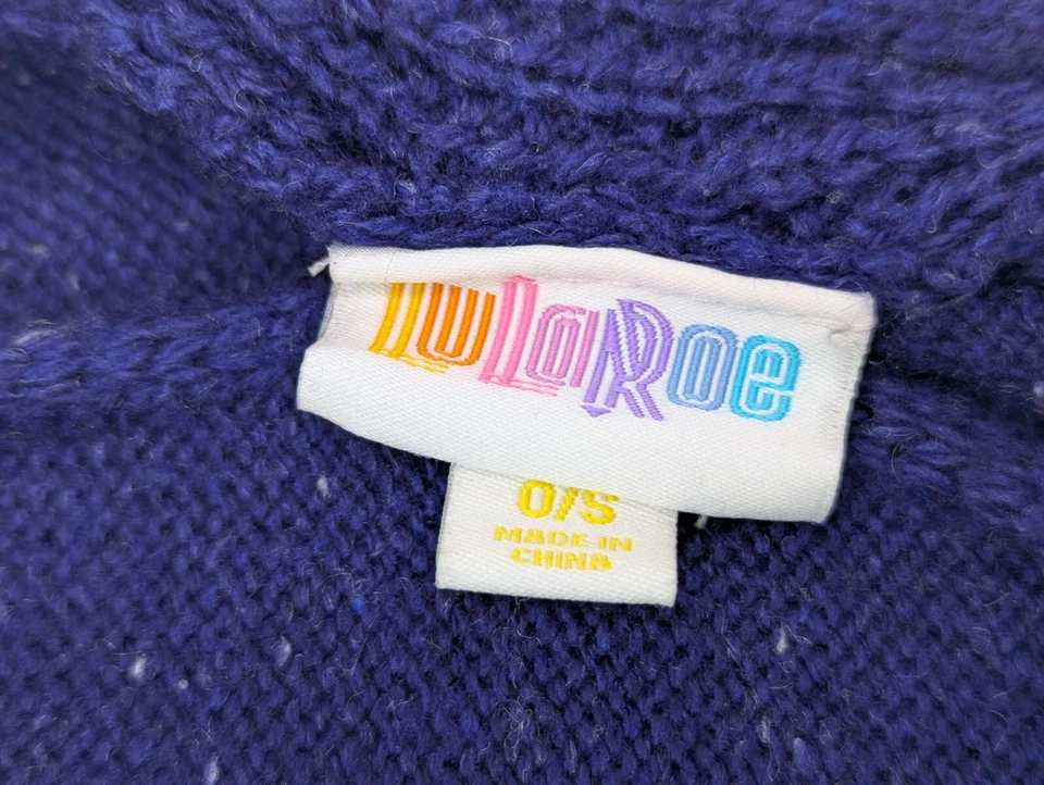 Lularoe Poncho Women One Size Button Front Shawl Cape Fringe Boho Sweater, Blue - Image 3 of 4