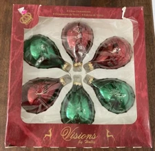 Visions by Holly Glass Ornaments 6 Oblong/Teardrop in Original Box 3” X 2” *READ