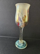 Aaron Slater Studio Art Glass Wine Glass Wine Goblet, Signed, 9 3/4" Tall