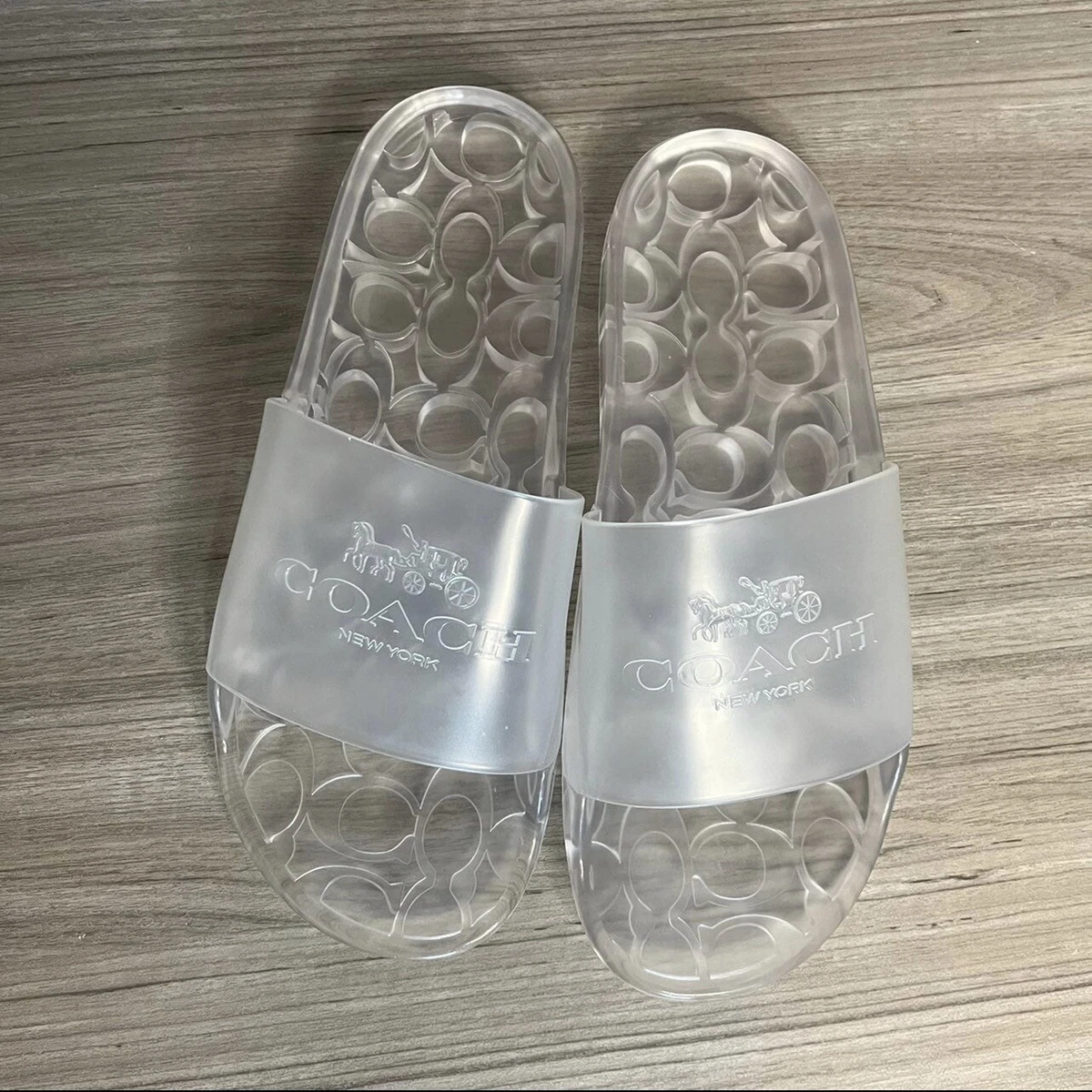 NEW WOMENS COACH ULYSSA RUBBER CLEAR POOL SUMMER JELLY SLIDES