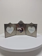 Things Remembered 3 Panel Silver Photo Frame Swarovski Crystals Engravable D46