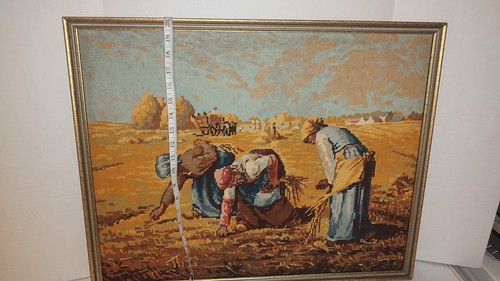 Antique Handmade Needlepoint Embroidery Rare "The Gleaners" Jean Francois Miller - Picture 4 of 5