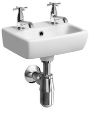 Twyford E100 Square 360 x 280mm 2 Tap Hole Handrinse Washbasin