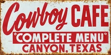 COWBOY CAFE ADVERTISING METAL SIGN