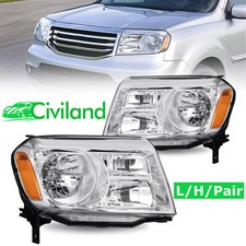 Headlights For 2012 2013 2014 2015 Honda Pilot Halogen Chrome Black Clear Lens