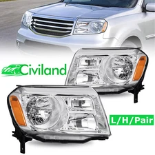 Headlights For 2012 2013 2014 2015 Honda Pilot Halogen Chrome Black Clear Lens