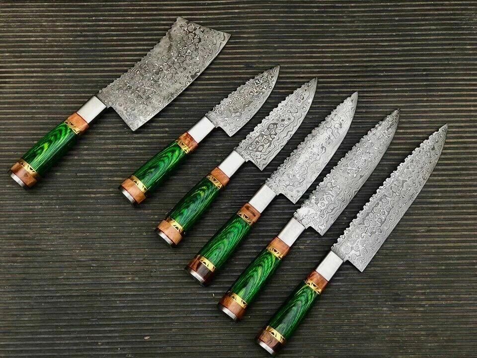 CUSTOM MADE DAMASCUS steel BLADE 6Pcs. CHEF/KITCHEN KNIVES SET