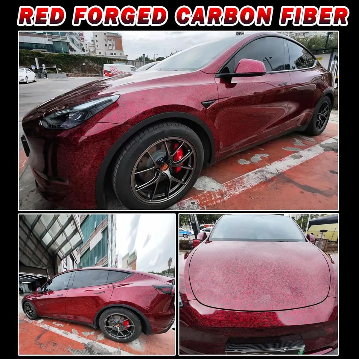 Film Voiture Forged Carbon 3D Rouge Brillant - 22€/m² - Auto Wrapping PET Easy-Folien