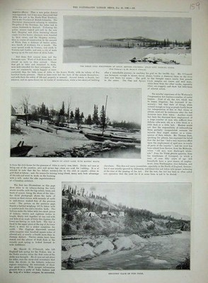 Original alter antiker Druck 1899 Pine Creek GDiscoveries Atlin Lake Miners Boot