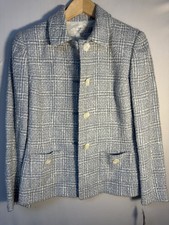 Tahari Arthur S Levine 10P Petite Blue White Tweed Blazer Jacket NWT Wool