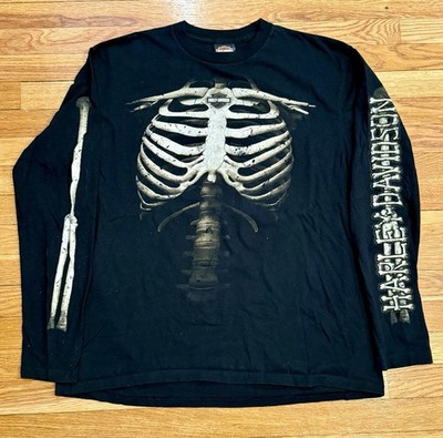 Harley Davidson Skeleton Bones AOP Long Sleeve TShirt USA Steel