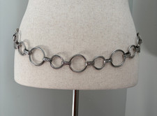 Silver Tone Chain Link Belt Adjustable Circle Link Statement Waist Belt 45"