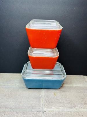 Vintage Pyrex Refrigerator Storage Set Red A19 A33 Blue A37 From 1950 s USA