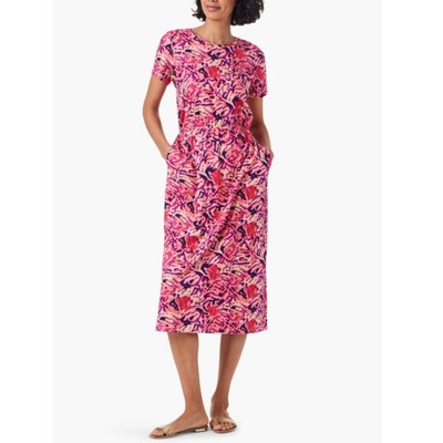 Nic+Zoe Blurred Midi Dress Women's Size Large Pink Multi Side Slit