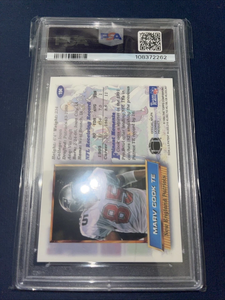 1994 MARV COOK Topps Finest REFRACTOR #194 PSA 9 MINT SET BREAK POP 3 - Image 2 of 2