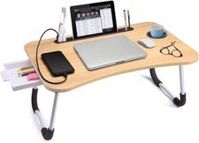 Escritorio de regazo con ranura para tableta mesa plegable para computadora portátil con cajón de almacenamiento para cama portátil