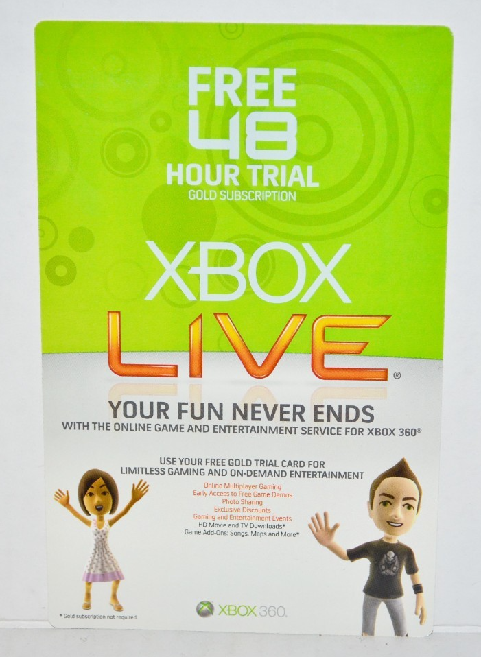 Microsoft Xbox 360 Live Gold 48 Hour Free Trial Code Scratch Card