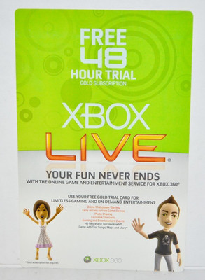 Microsoft Xbox 360 Live Gold 48 Hour Free Trial Code Scratch Card Subscription