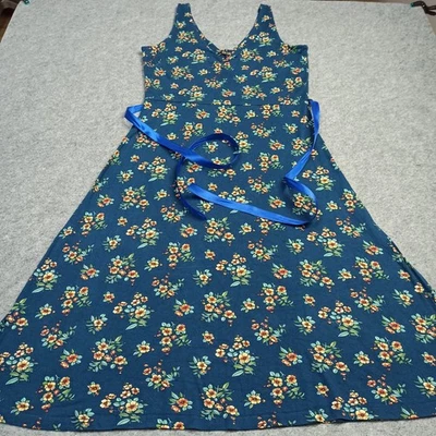 Robe Midi King Louie Femme Taille L D-40 Slim Stretch Jersey Floral Bleu - Photo 1/4