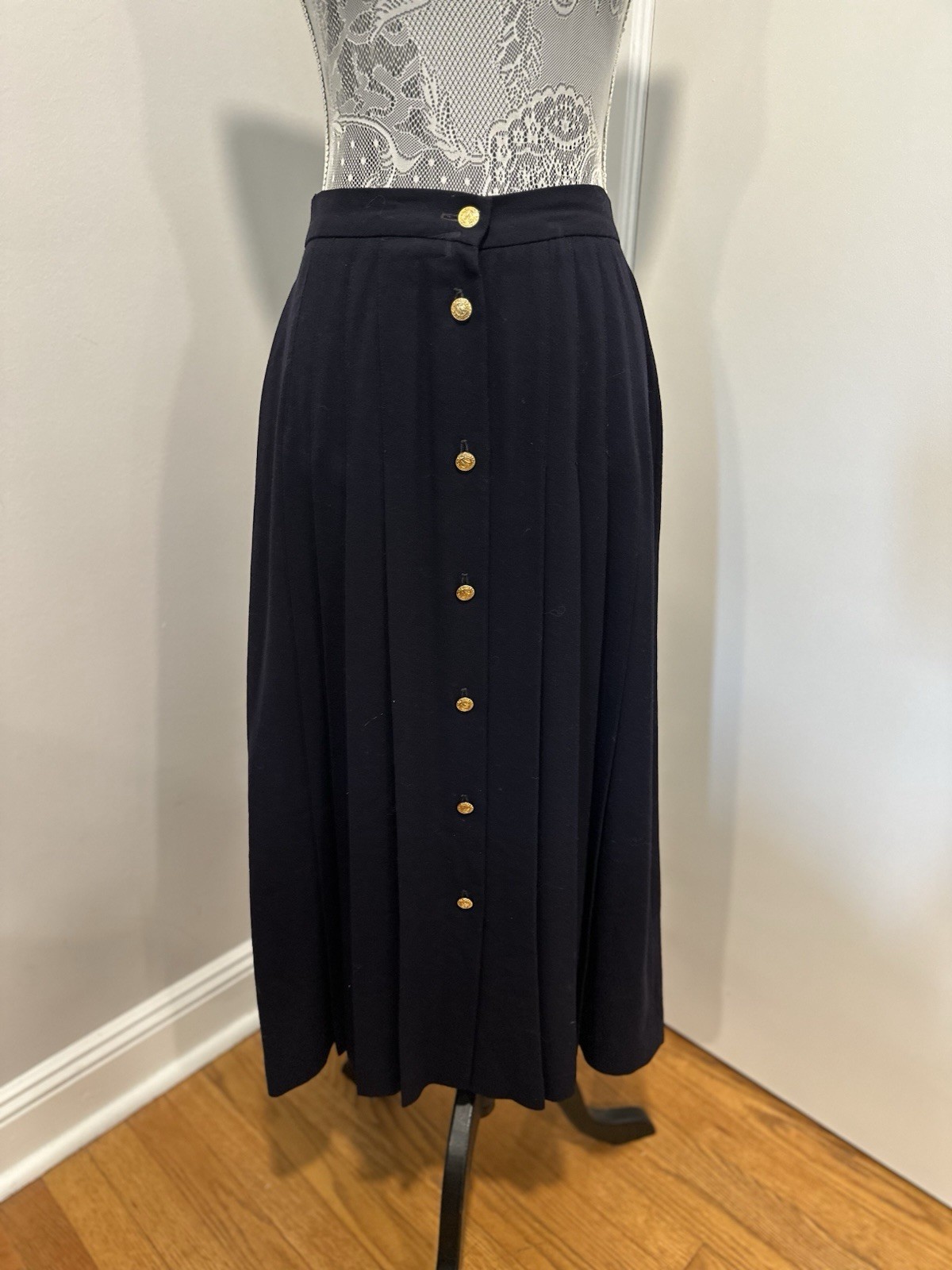 VTG 70s/80s JH Collectible Women’s Sz:12 Navy Blue Maxi Long Wool Pleated Skirt