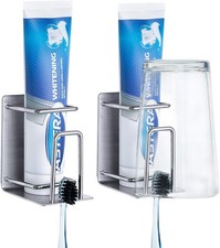 Stainless Steel Adhesive Wall Mounted Toothbrush Holder, 3 in Silver 2 Pack 
