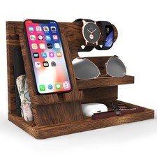 Birthday Gifts for Men Wooden Phone Docking Station Organizer Nightstand Desk