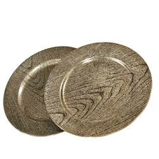 Plastic Gold Charger Plates Set of 2  13" Elegant Decorative Plates textured