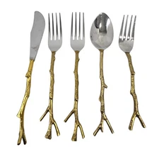 Pier 1 Imports Twig Branch Arbor Golden Flatware Mixed Lot of 5 HTF GOLD Retired