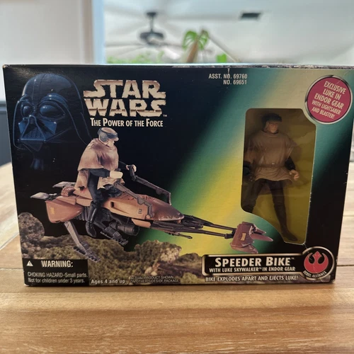 STAR WARS POWER OF THE FORCE SPEEDER BIKE w/ LUKE SKYWALKER in ENDOR GEAR - 1996