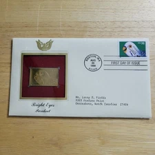 Bright Eyes Parakeet 22kt Gold Replica Stamp 1st Day w/card