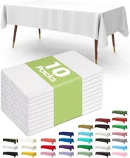 10 Pack White Plastic Tablecloths 54x108" Disposable for Party & Events