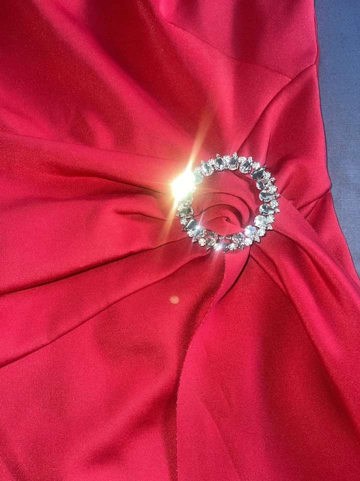 Eliza J Dress Womens 12 Red 3/4 Sleeve Rhinestone Detail Sheath Cocktail Elegant - Image 4 of 4