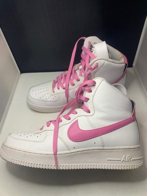Nike Men Air Force 1 High White w/Pink Logo & Laces Athletic 
