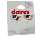 Claires New Post Pierced Earrings USA Map Flag Silvertone